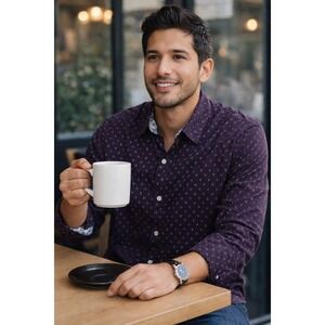 Level Ten Men's Button‎ Down Shirt Purple Micro Print Long Sleeve XL